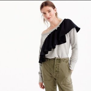 J. Crew Gray Sweatshirt with Black Ruffle